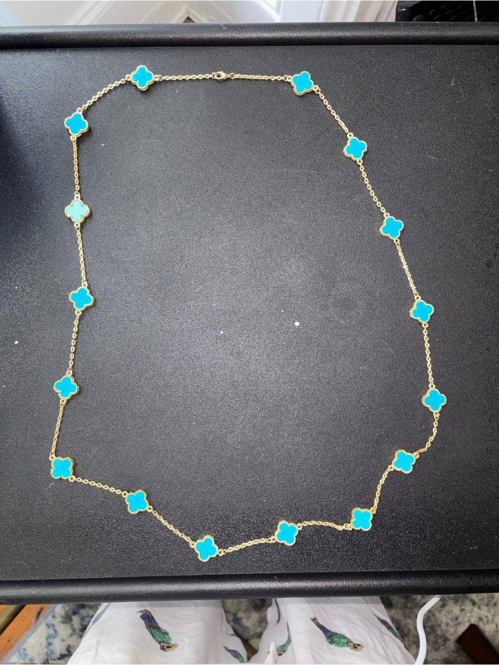 Gold-Tone Necklace with Turquoise Clover Accents
